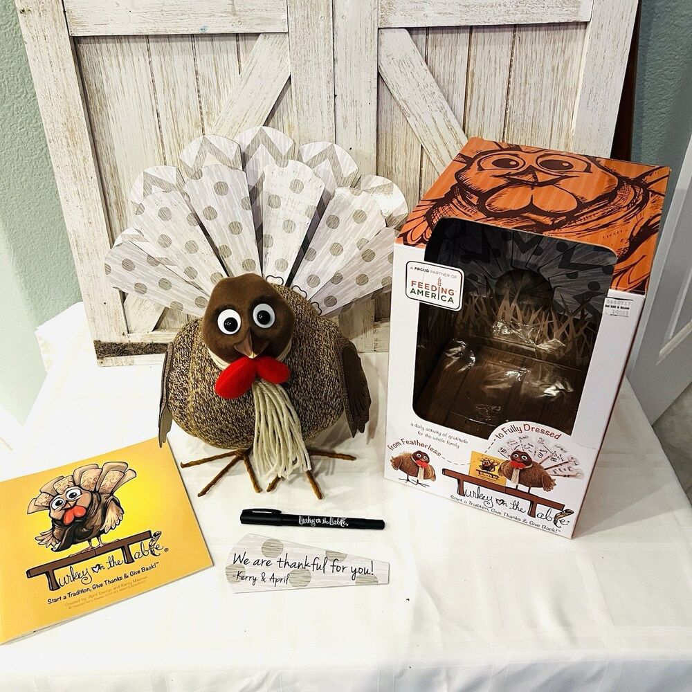 Turkey on the Table Thanksgiving Gratitude Activity Set Wooden Feathers Pre-Own